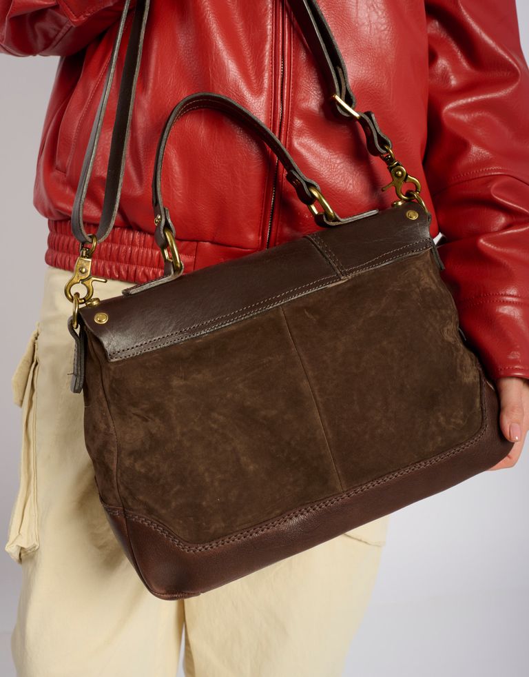 A.S. 98 - תיק עור וזמש שתי רצועות - חום כהה4