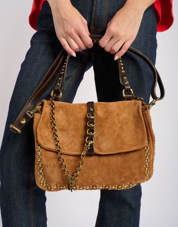 נעלי נשים - A.S. 98 - תיק  זמש קטן שרשרת - קאמל