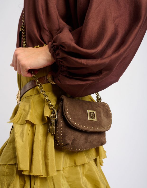 נעלי נשים - A.S. 98 - MAGGIA תיק ארנק קטן מזמש - חום כהה