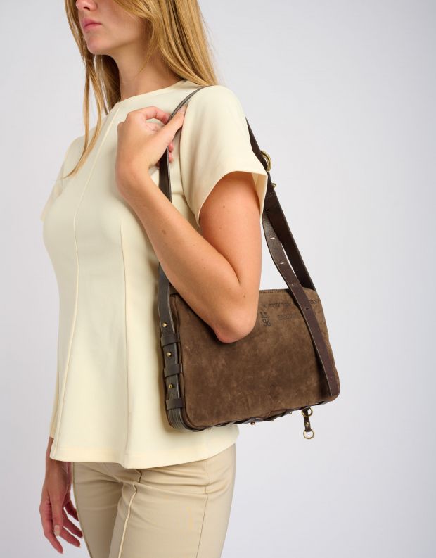 נעלי נשים - A.S. 98 - תיק צד מזמש DONNA - חום כהה