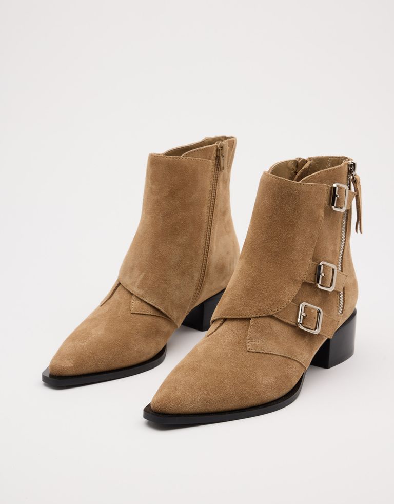 נעלי נשים - Jeffrey Campbell - מגפוני זמש DUCKI - חום בהיר4