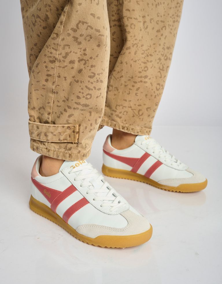 נעלי נשים - Gola - סניקרס עור TORPEDO - לבן   ורוד3