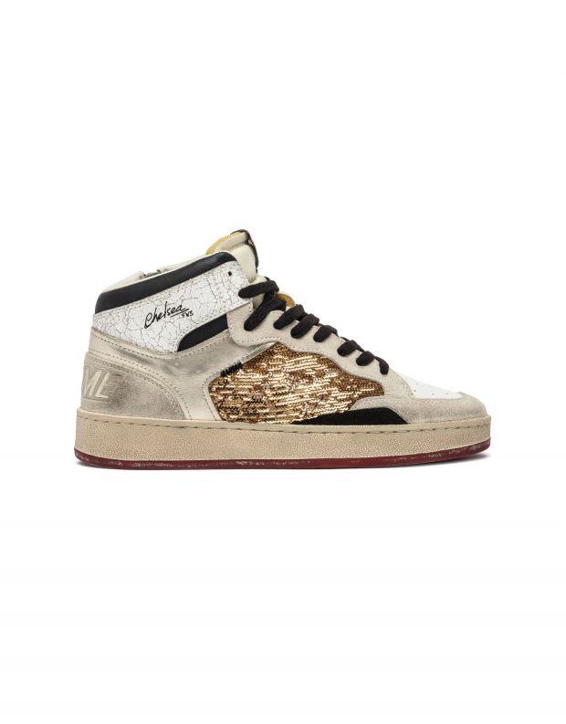 נעלי נשים - Crime London - סניקרס IGGY  גבוהות - לבן   זהב