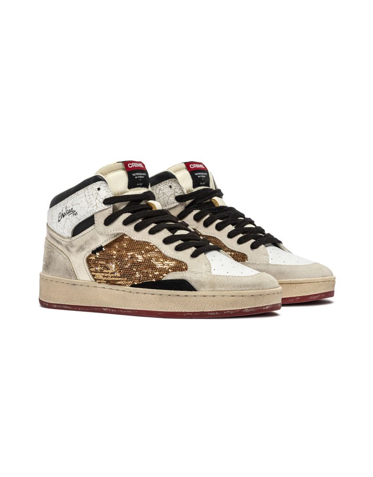נעלי נשים - Crime London - סניקרס IGGY  גבוהות - לבן   זהב2