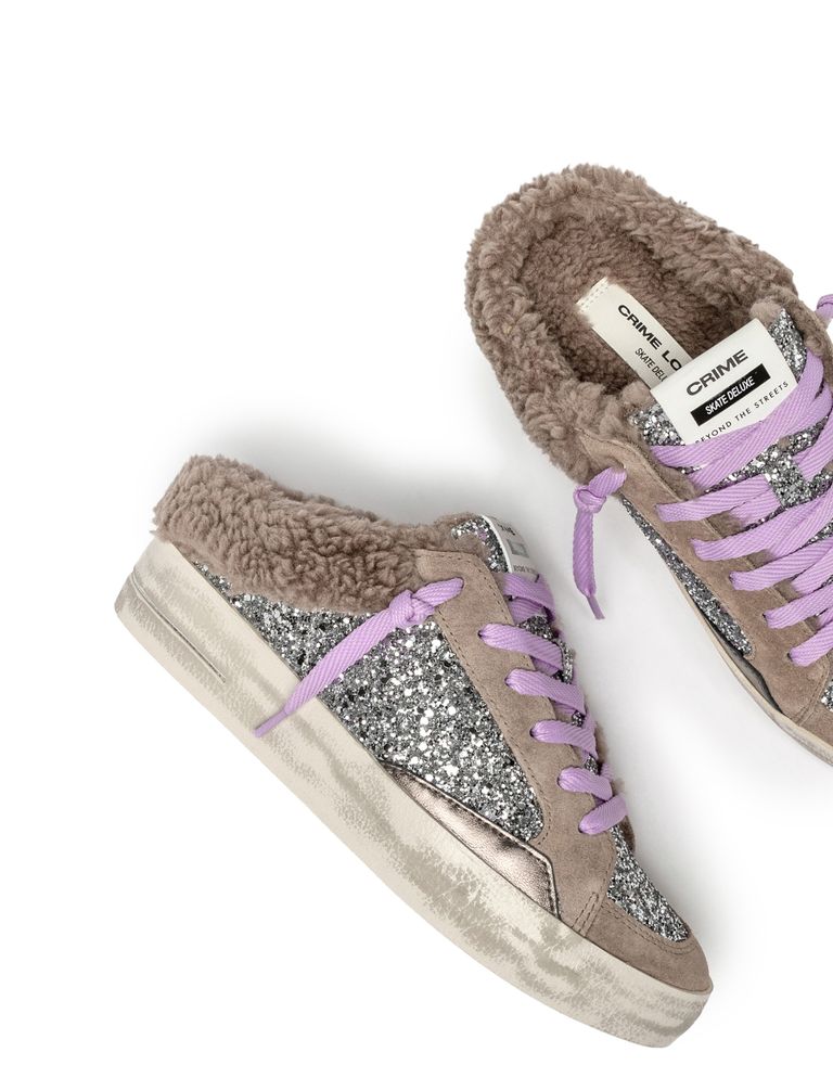 נעלי נשים - Crime London - כפכפים עם פרווה ALANIS - כסף3