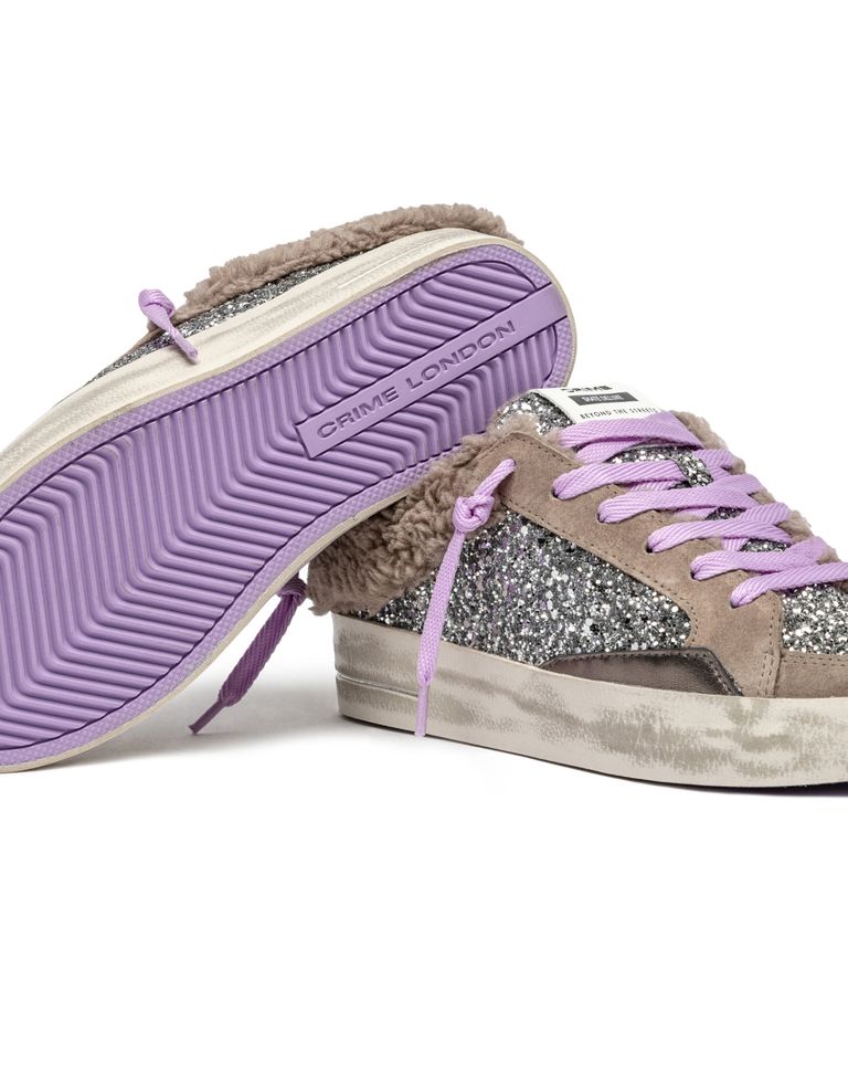 נעלי נשים - Crime London - כפכפים עם פרווה ALANIS - כסף4