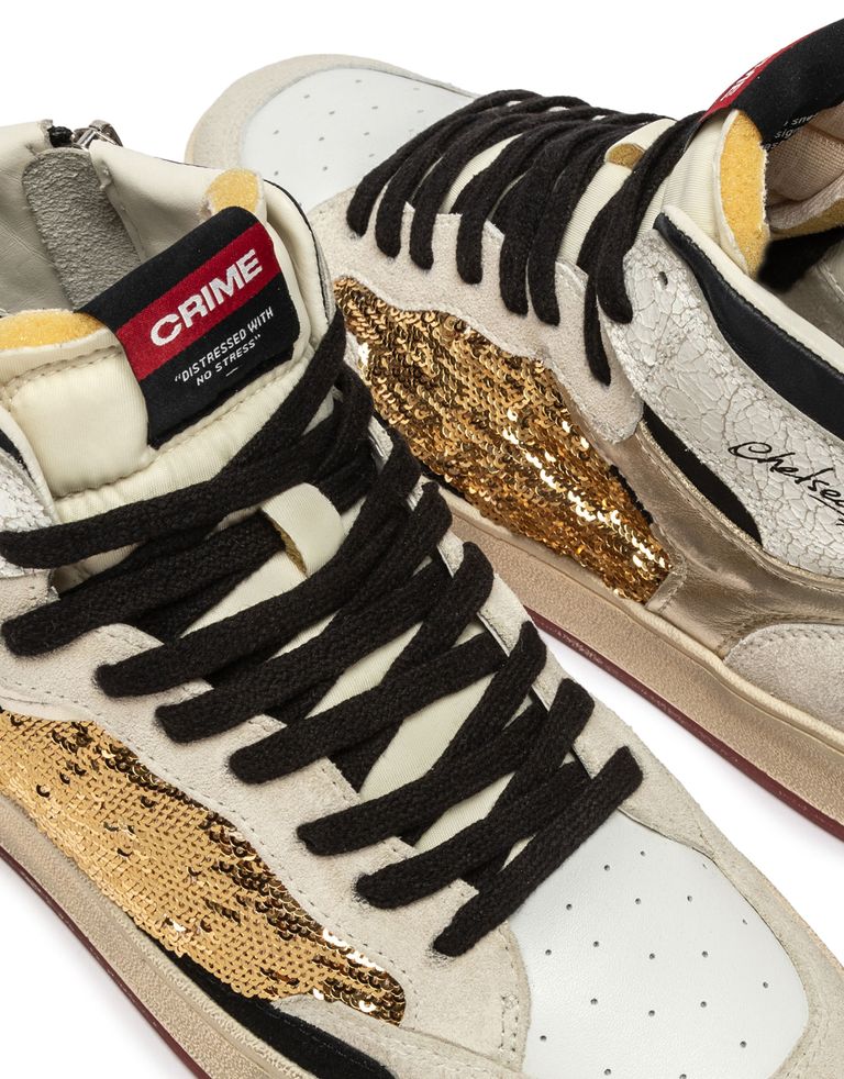 נעלי נשים - Crime London - סניקרס IGGY  גבוהות - לבן   זהב4