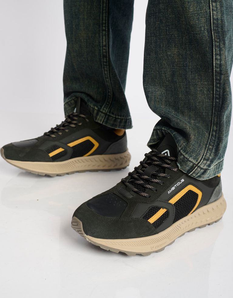 נעלי גברים - Ambitious - סניקרס עור ובד VENTURE - שחור כתום3