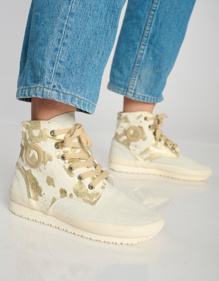 נעלי נשים - Aro - סניקרס גבוהות עם הדפס JAQ - לבן   זהב2