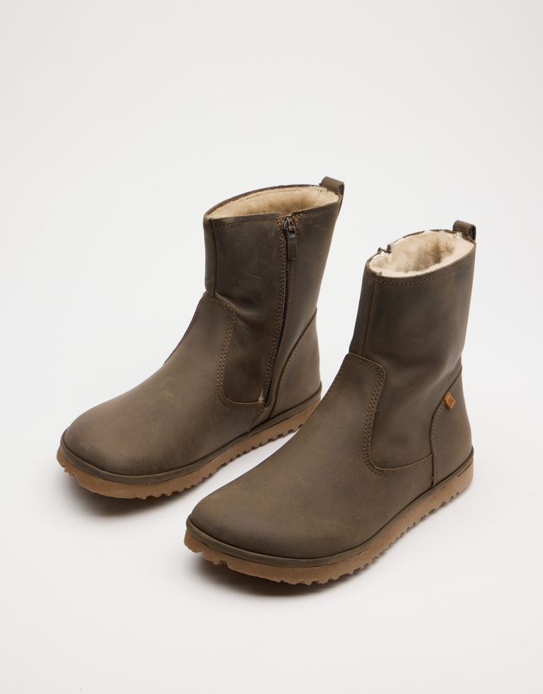 נעלי נשים - El Naturalista - מגפוני עור עם פרווה TRIBU - חאקי4