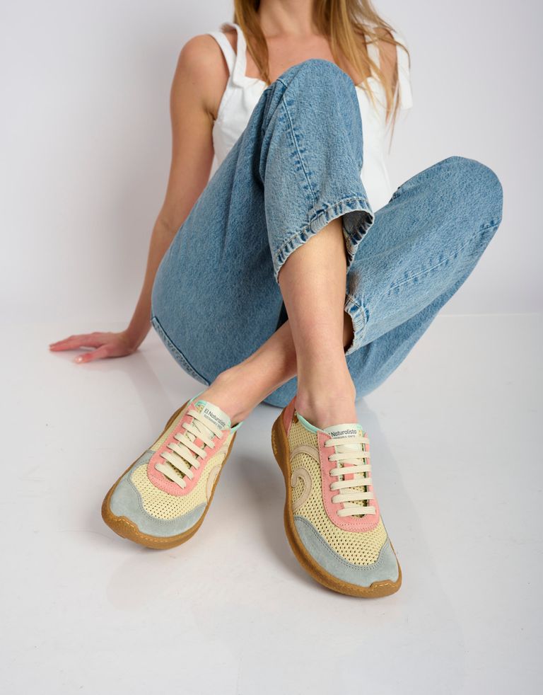 נעלי נשים - El Naturalista - סניקרס רשת וזמש OROEL - אופוויט ורוד1