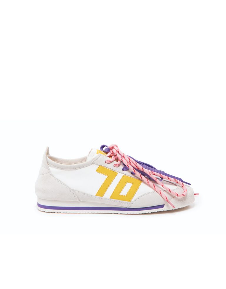 נעלי נשים - BACK 70 - סניקרס עור LEON - לבן   צהוב