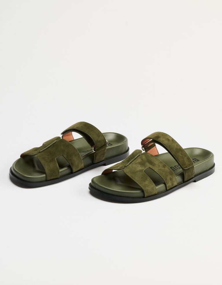 נעלי נשים - Bibi lou - כפכפים שטוחים מזמש MINDY - חאקי2