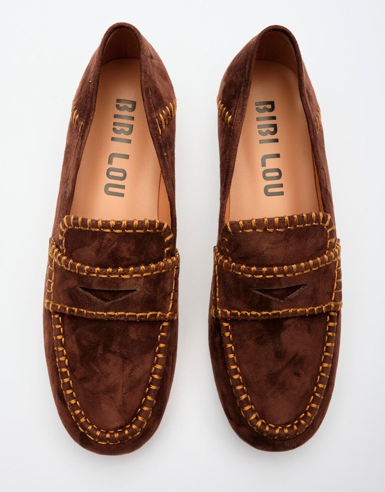 נעלי נשים - Bibi lou - מוקסינים מזמש NELA - חום כהה1