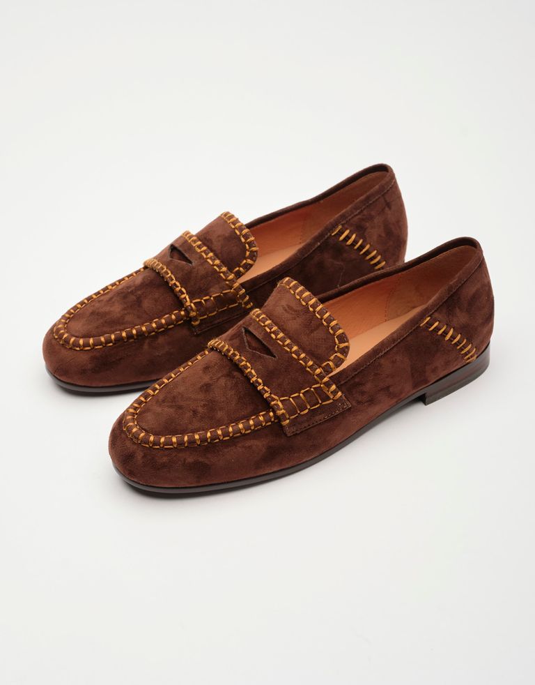 נעלי נשים - Bibi lou - מוקסינים מזמש NELA - חום כהה2