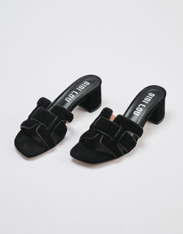 נעלי נשים - Bibi lou - כפכפי עור עם עקב HOLLY - שחור