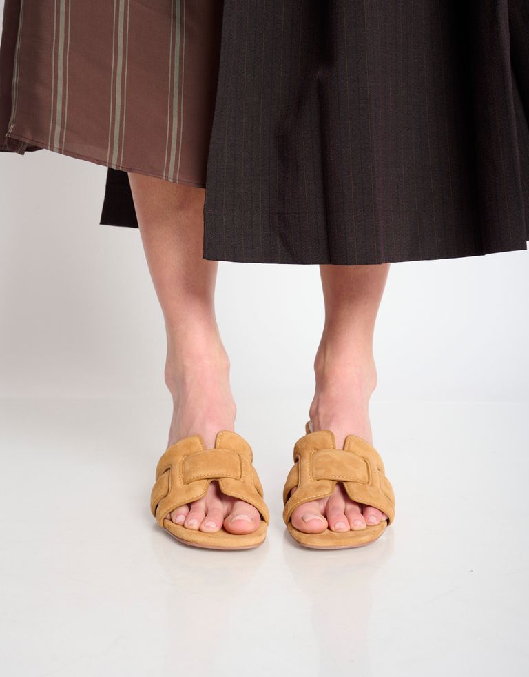 נעלי נשים - Bibi lou - כפכפי עור עם עקב HOLLY - קאמל4