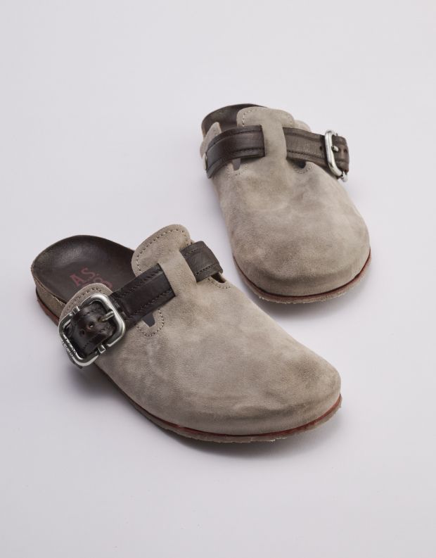 נעלי גברים - A.S. 98 - כפכפי  עור עם אבזם COM - אפור