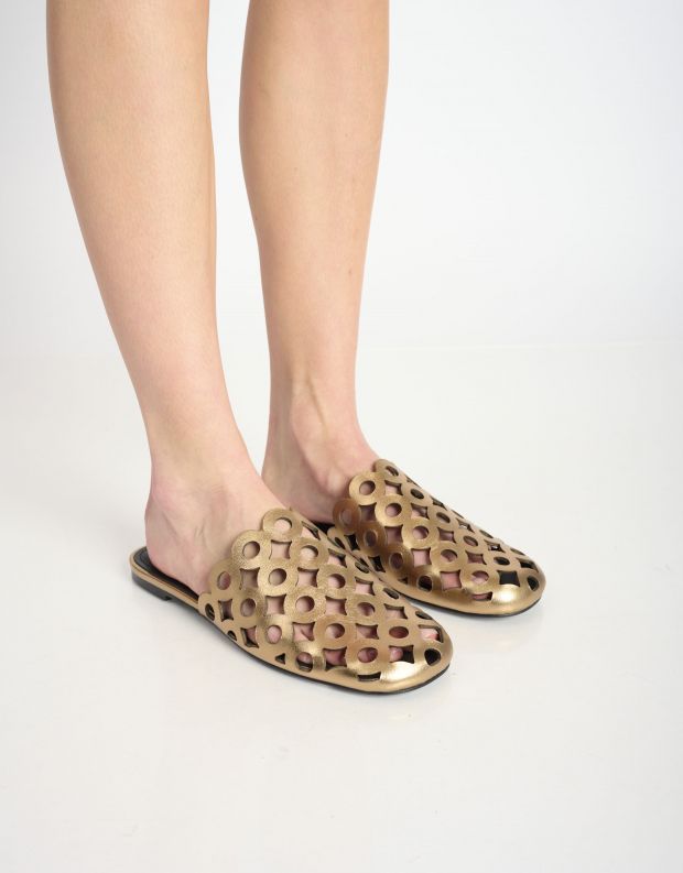 נעלי נשים - Bibi lou - כפכפי מיולז מעור ORIBU - ברונזה