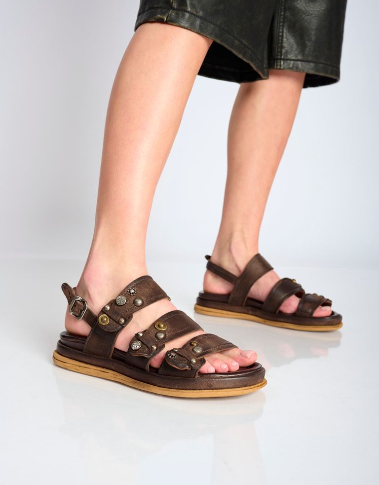 נעלי נשים - A.S. 98 - סנדלי רצועות וניטים SPOON - חום כהה1