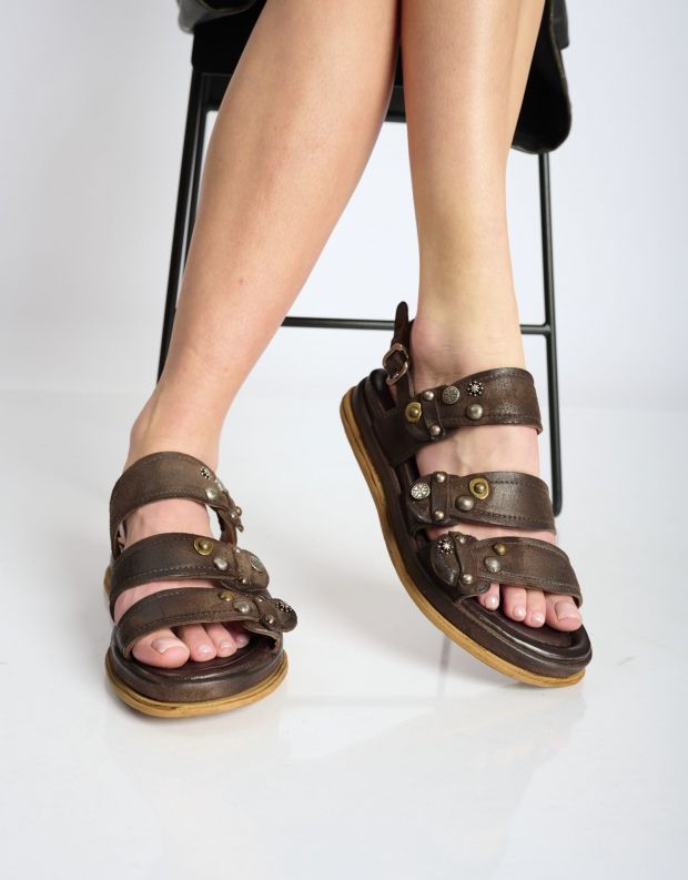 נעלי נשים - A.S. 98 - סנדלי רצועות וניטים SPOON - חום כהה