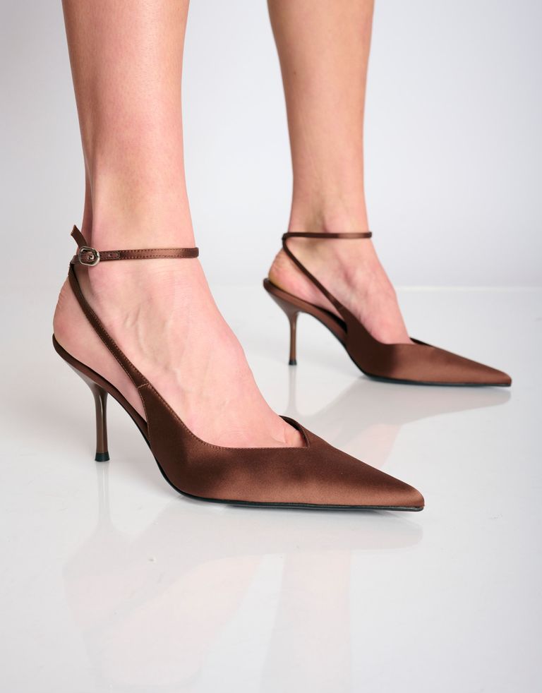 נעלי נשים - Jeffrey Campbell - נעלי סירה סאטן EXECUTIVE - חום2