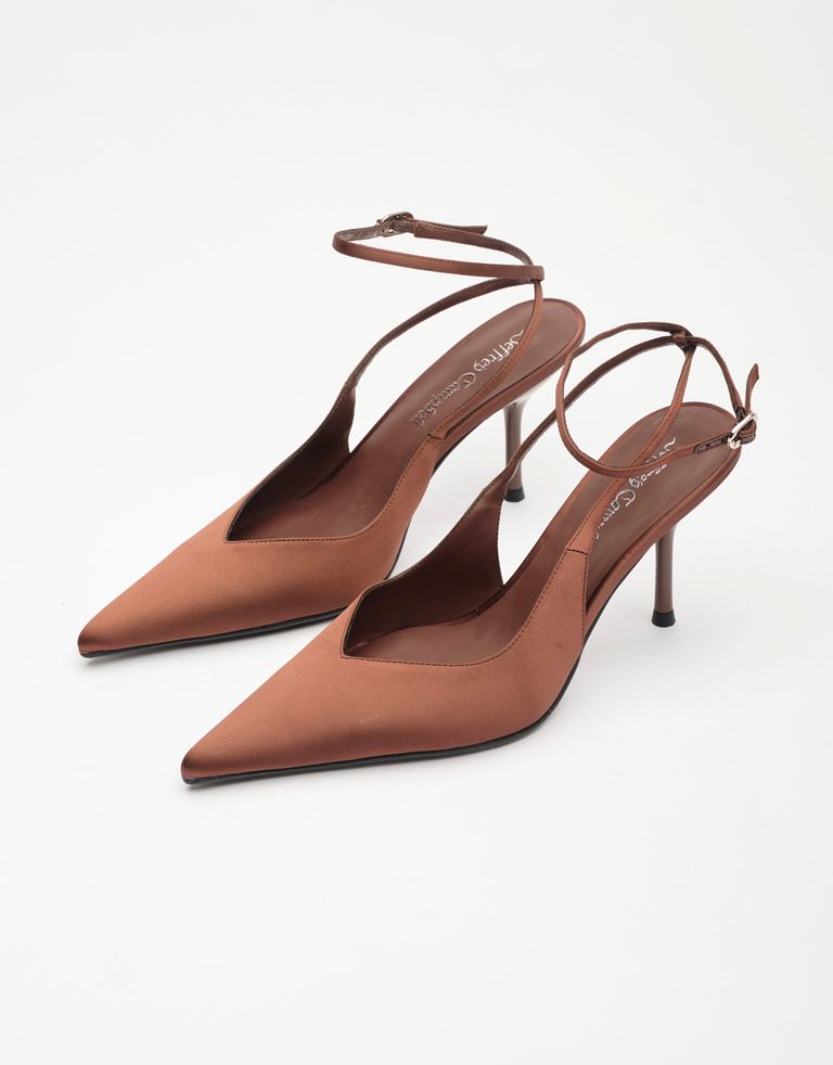 נעלי נשים - Jeffrey Campbell - נעלי סירה סאטן EXECUTIVE - חום3